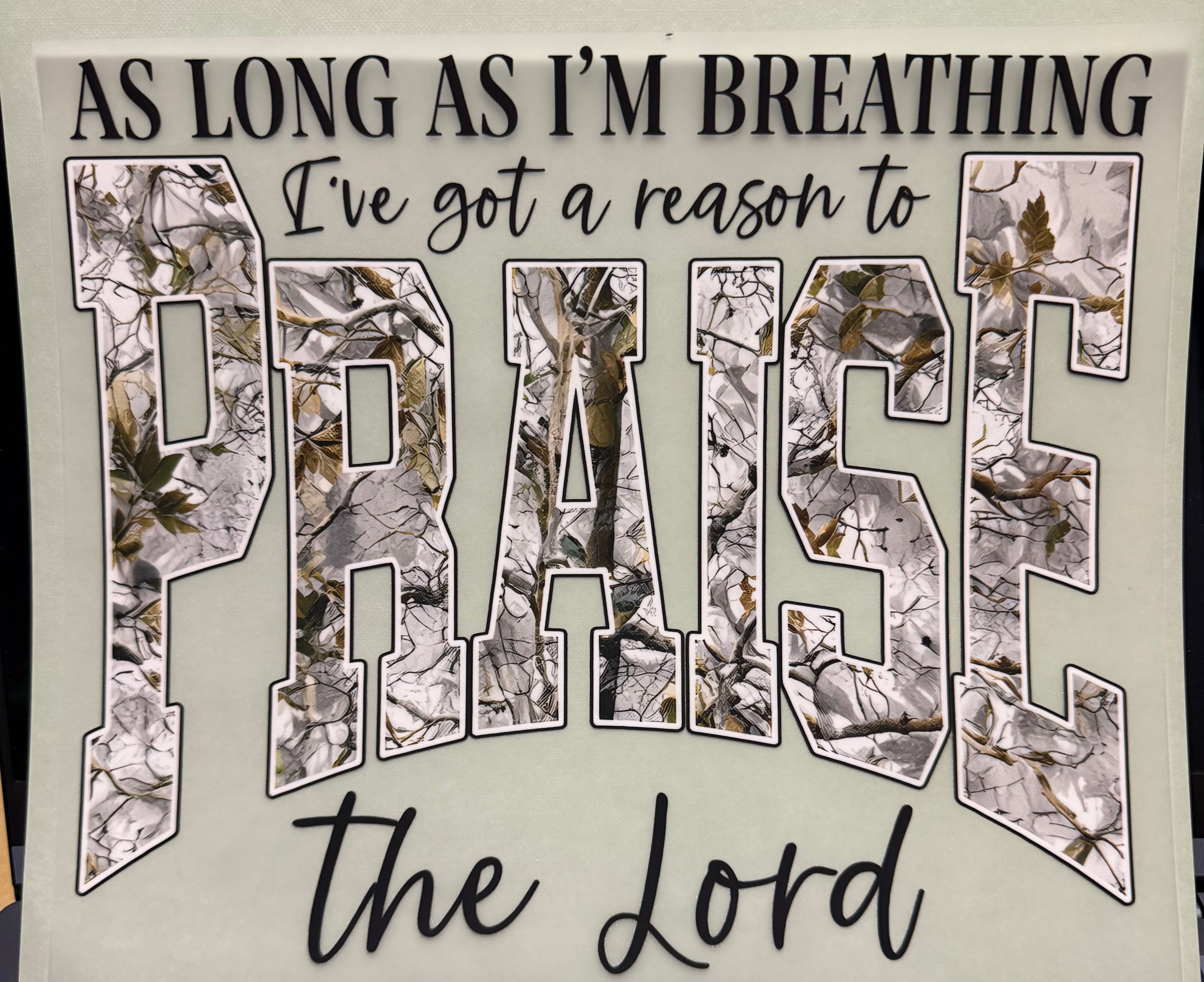 Praise Camo full‑color Direct Transfer Film (DTF) T‑shirt