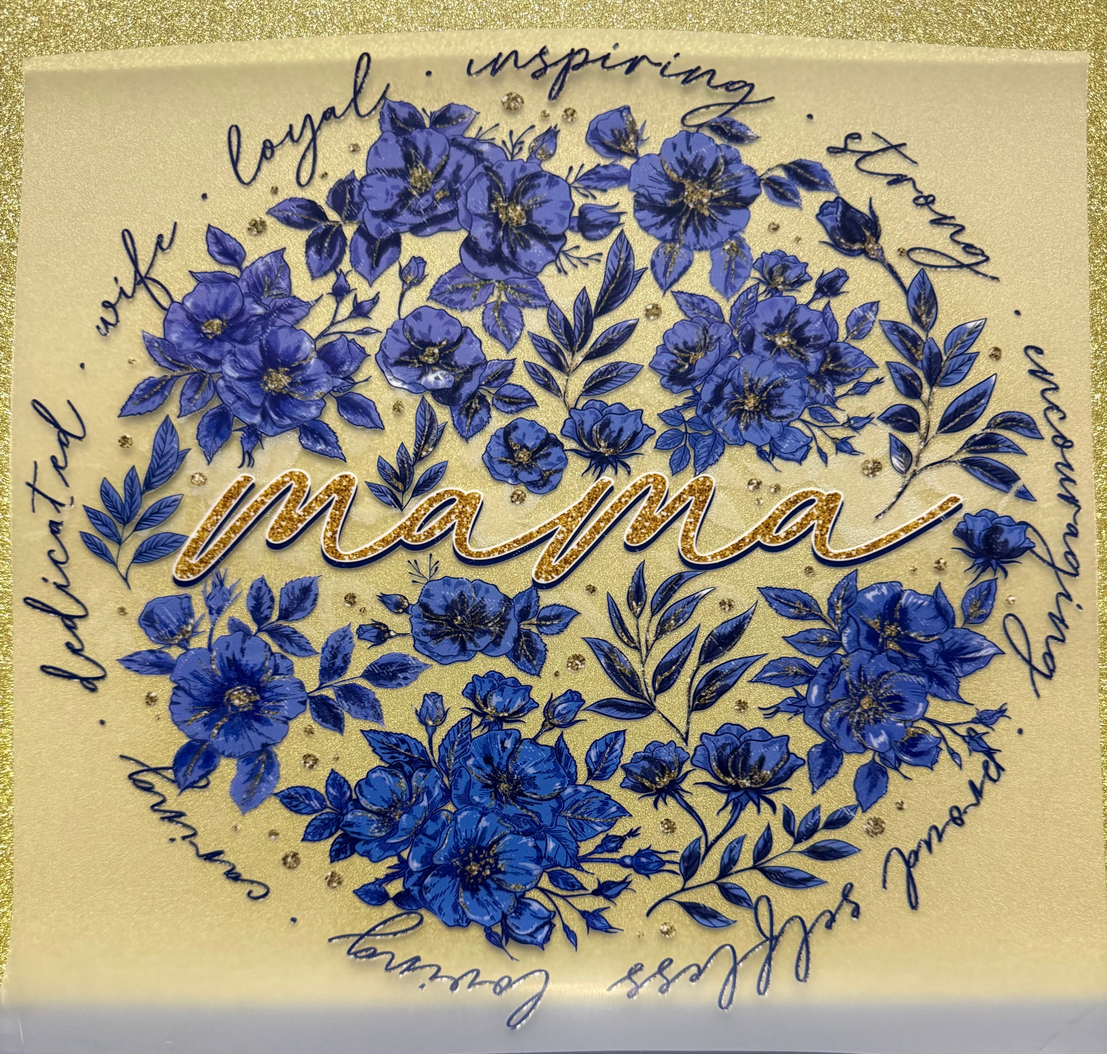 Mama Blue Flower full‑color Direct Transfer Film (DTF) T‑shirt