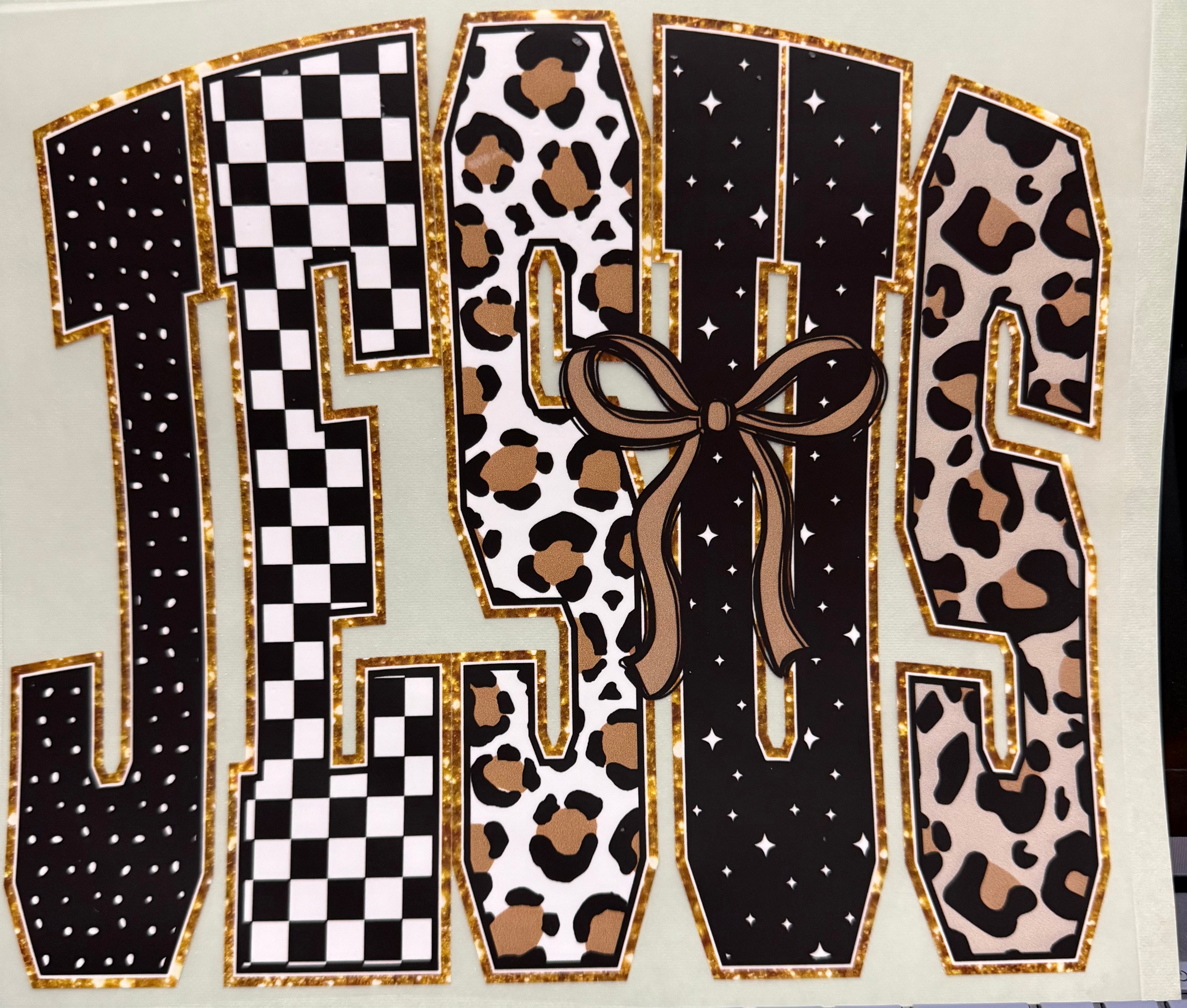 Jesus Black/Cheetah full‑color Direct Transfer Film (DTF) T‑shirt
