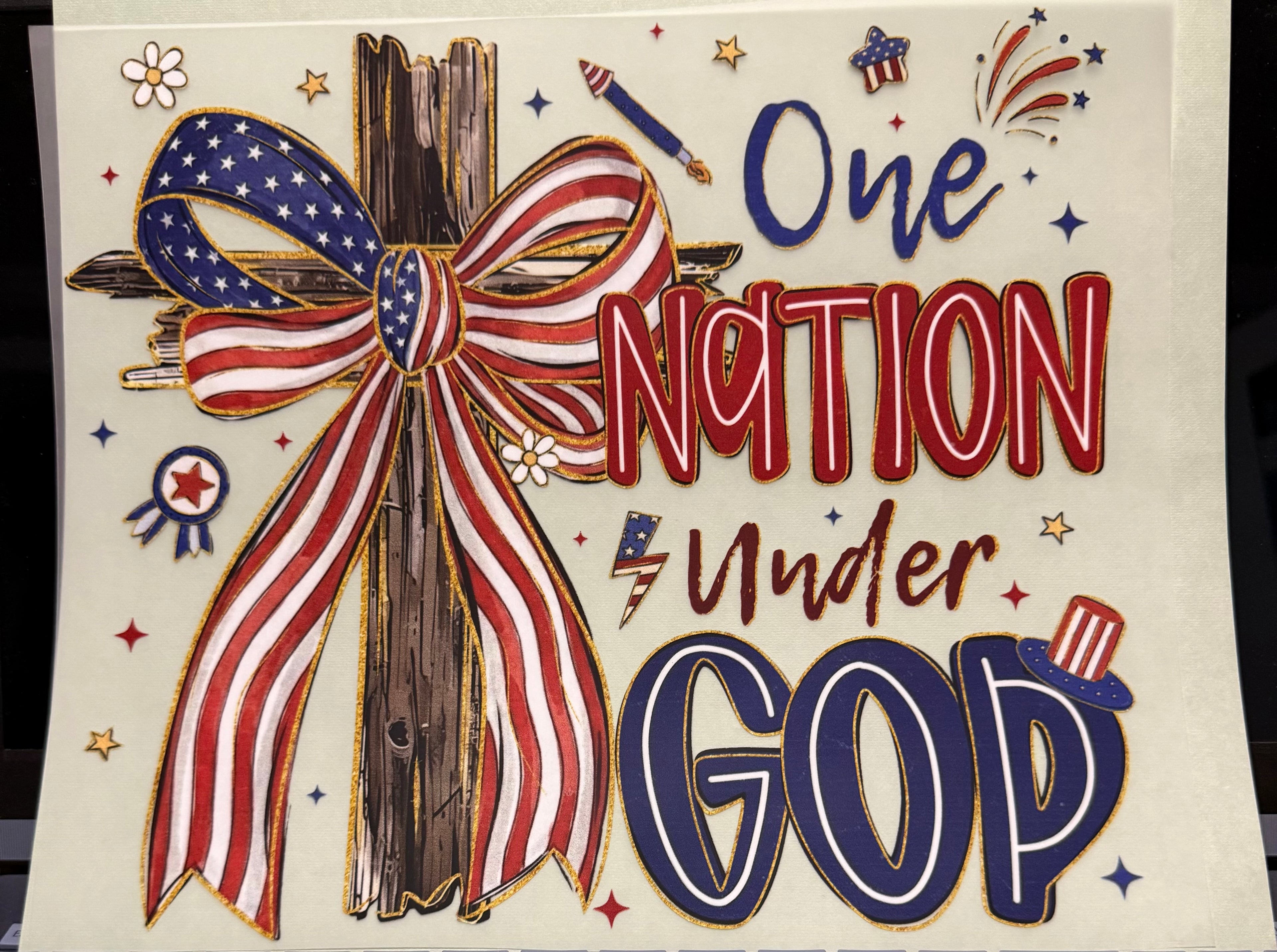 Cross One Nation Under God full‑color Direct Transfer Film (DTF) T‑shirt